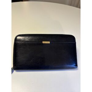 Vintage Coach Black Leather Zip Around Travel Wallet Checkbook, Pen
